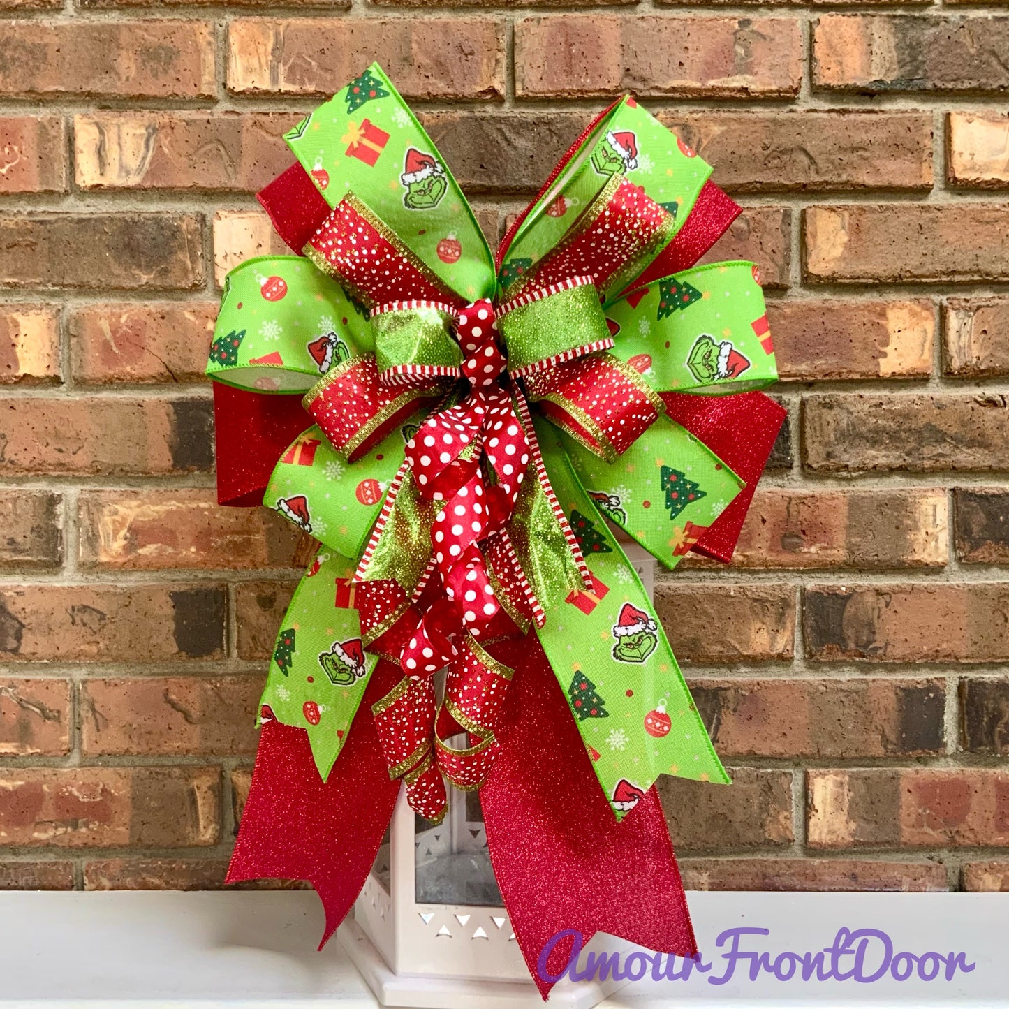 Christmas Bow for Lanterns, Grinch Bow, Christmas Mailbox Decor, Grinch Decor, Christmas Sconce Bow, Christmas Bow For Wreaths, 2025
