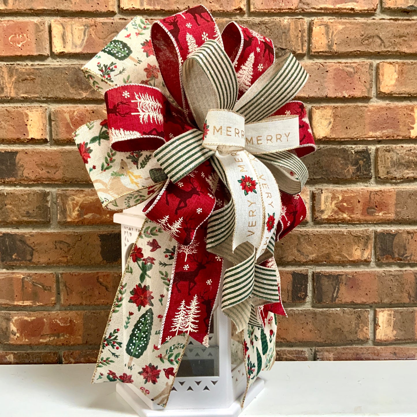 Christmas Lantern Bow, Christmas Bow For Wreaths, Christmas Mailbox Decor, Holiday Bow, Holiday Decor