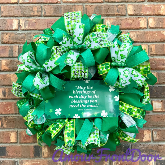 Irish Blessing Wreath, Irish Wreath, Shamrock Wreath, St Patrick Day Wreath, Irish Blessing Decor, St Patrick Day Decor, 2025
