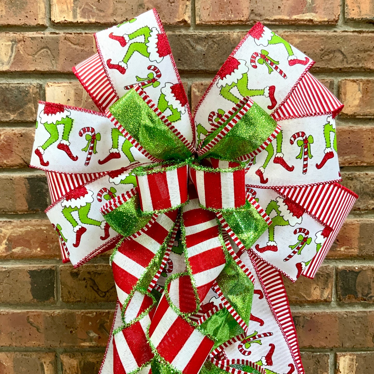 Christmas Bow for Lanterns, Grinch Bow, Christmas Mailbox Decor, Grinch Decor, Christmas Sconce Bow, Christmas Bow For Wreaths