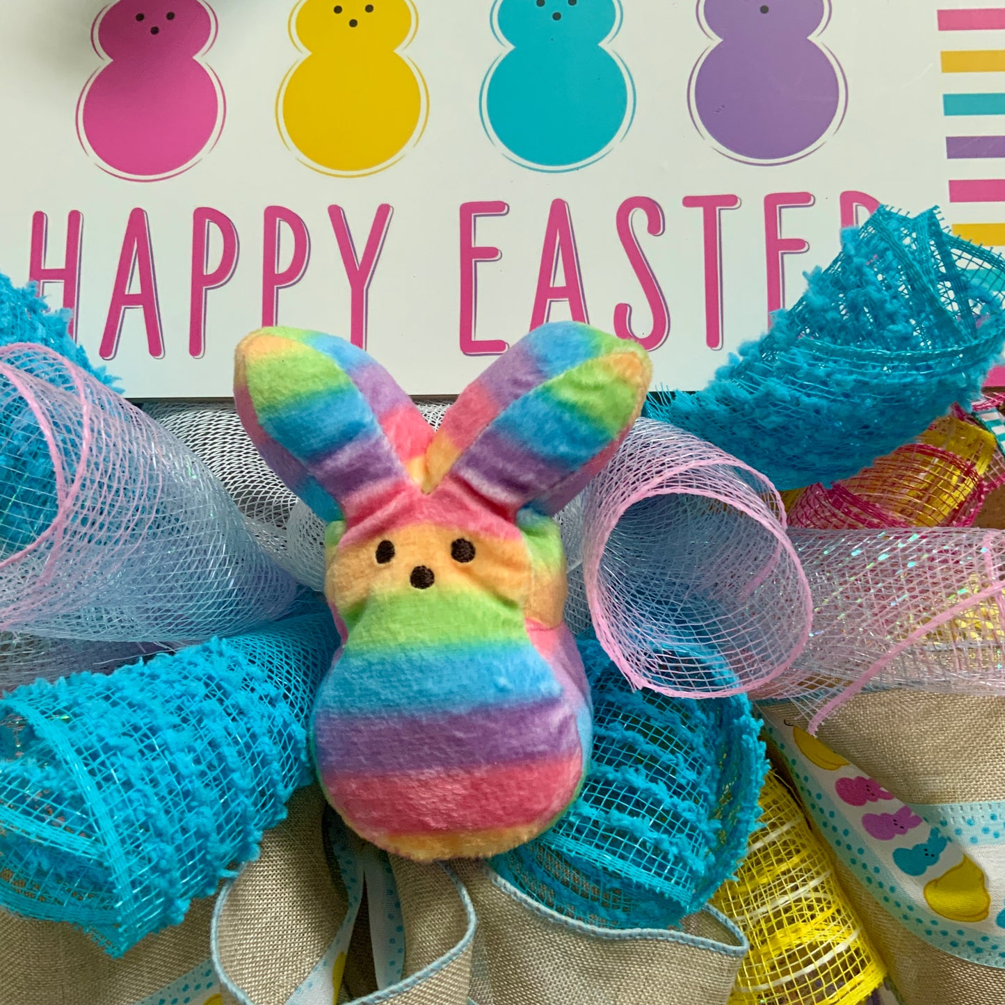 Easter Peeps Wreath, Easter Peeps Door Hanger, Easter Swag, Large Easter Wreath, Easter Bunny Swag, Easter Rabbit Wreath For Front Door