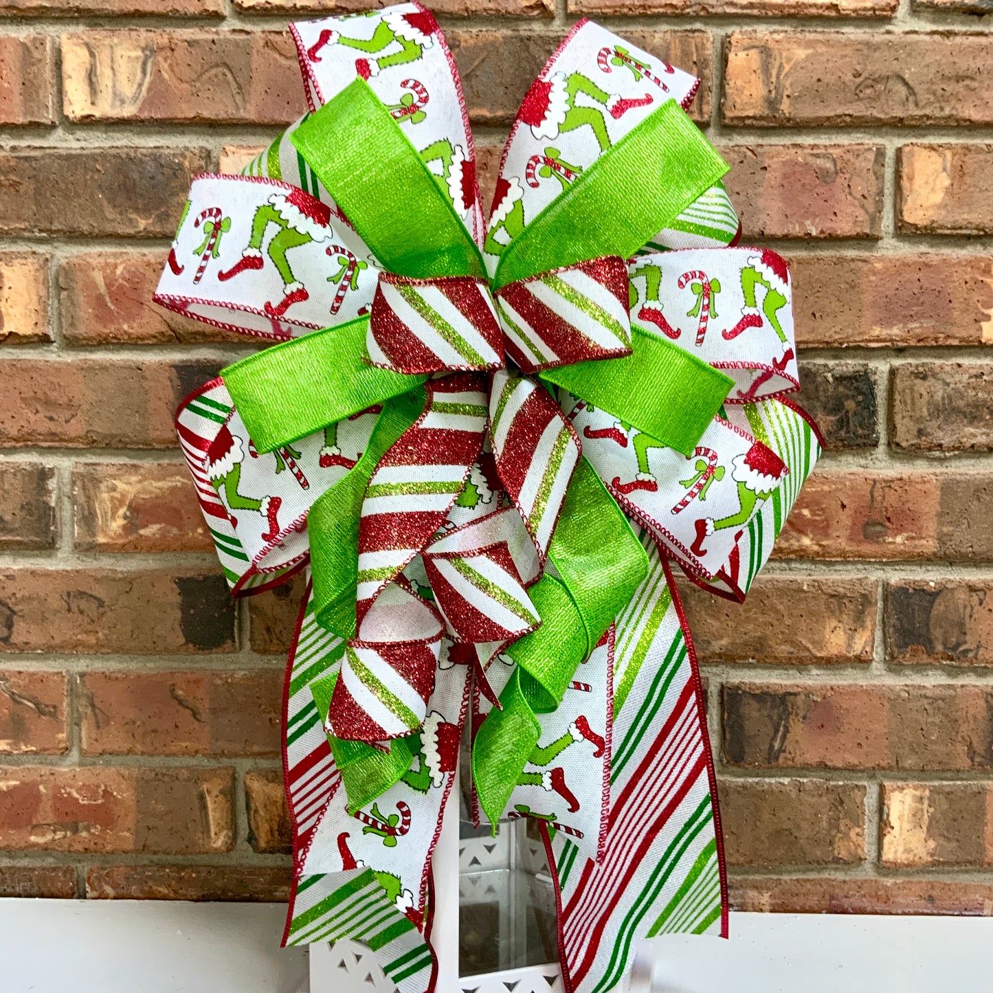 Christmas Bow for Lanterns, Grinch Bow, Christmas Mailbox Decor, Grinch Decor, Christmas Sconce Bow, Christmas Bow For Wreaths