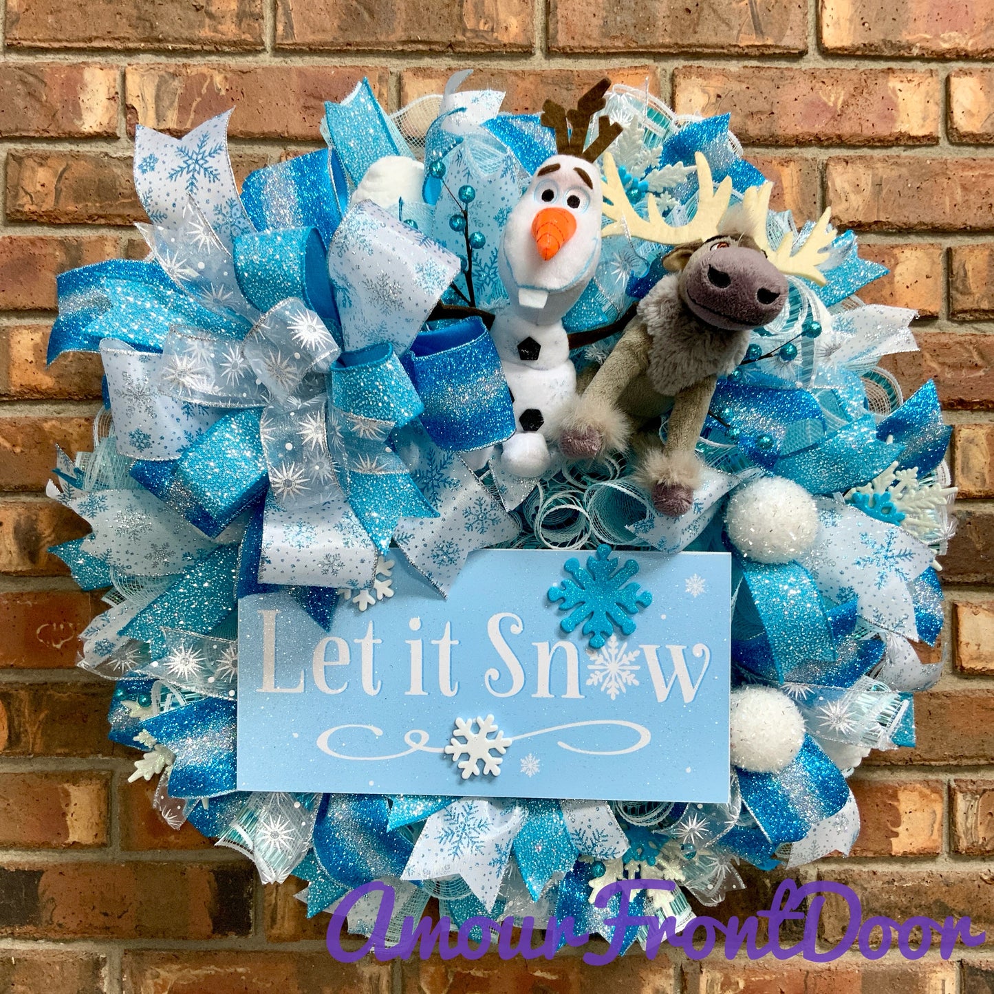 Olaf Wreath, Let It Snow Wreath, Blue Winter Wreath, Winter Snowflake Wreath, Large Winter Wreath, Winter Not Christmas Wreath, 2023