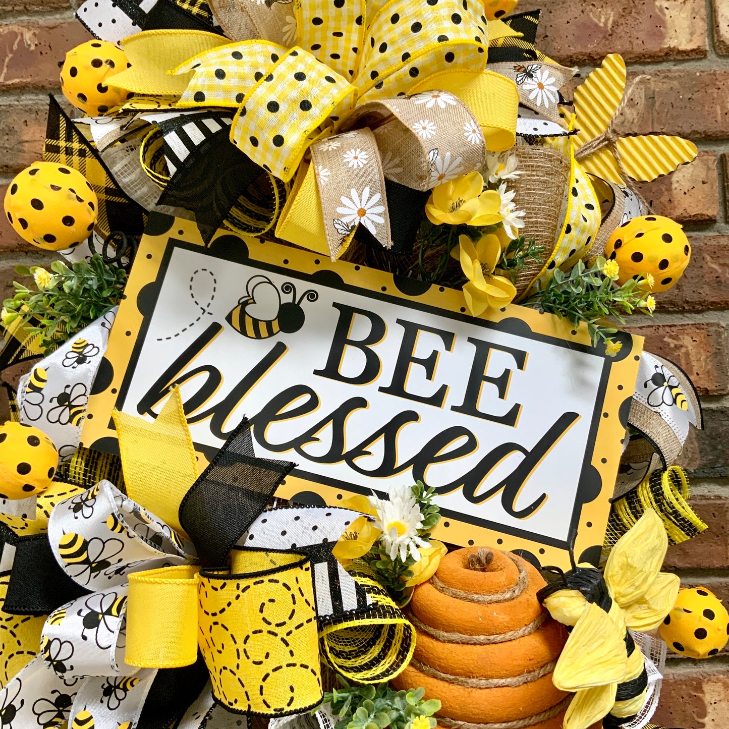 Bee Wreath, Bee Blessed Swag, Large Bee Door Hanger, Bee Hive Decor, Custom Order