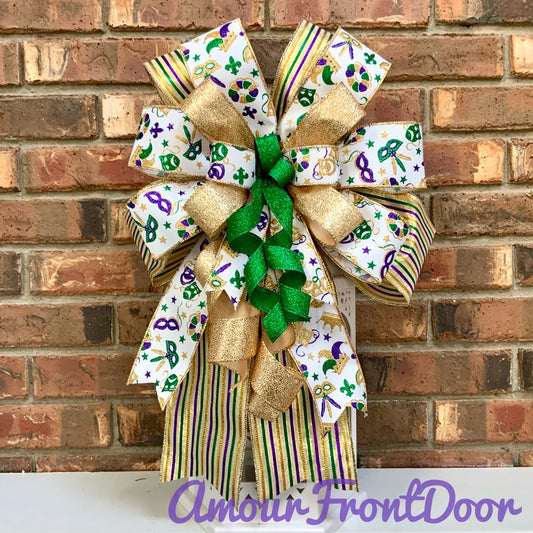 Mardi Gras Bow, Mardi Gras Decor, Mardi Gras Lantern Bow, Mardi Gras Mailbox Bow, Mardi Gras Wreath Bow, Mardi Gras Sconce Bow, 2025