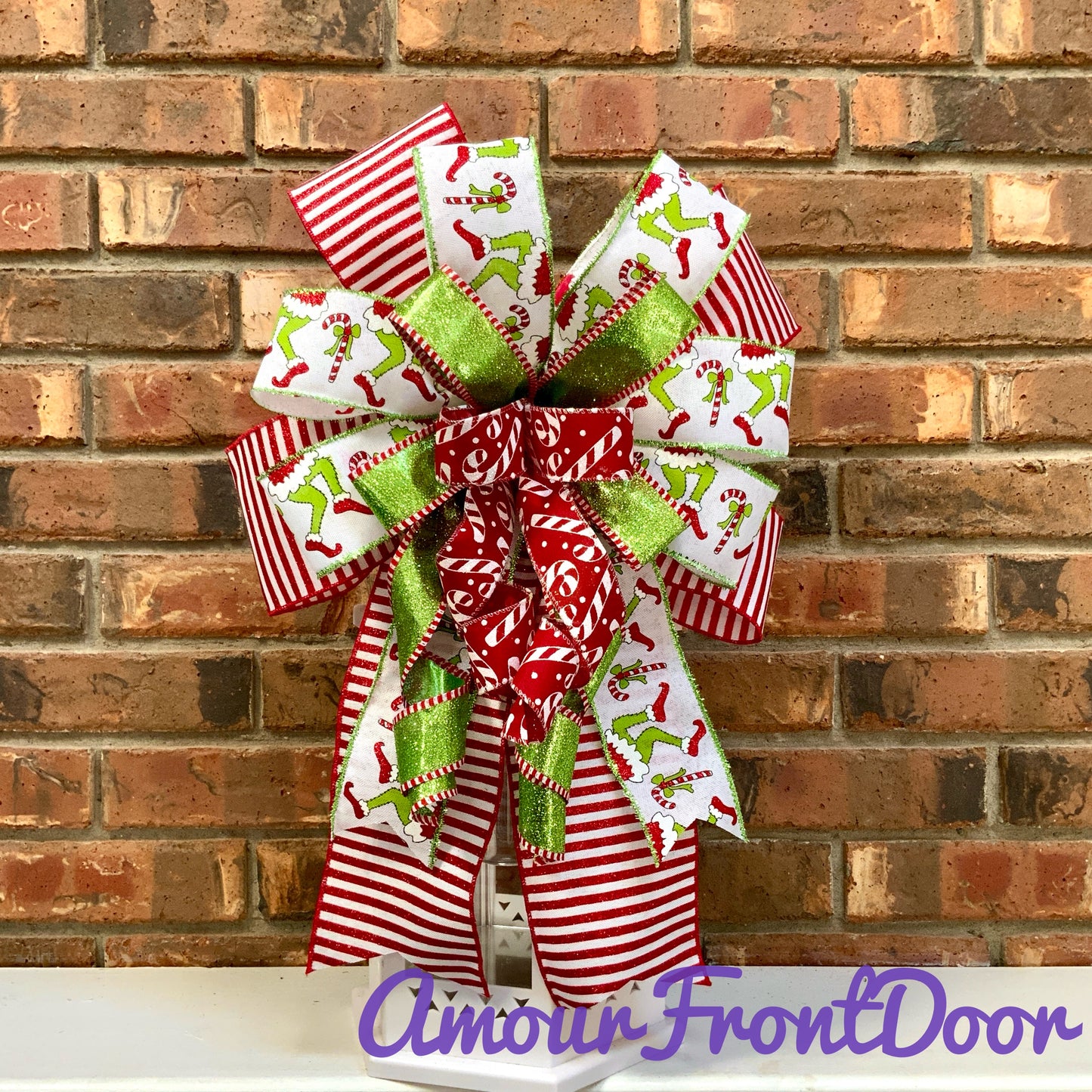 Christmas Bow for Lanterns, Grinch Bow, Christmas Mailbox Decor, Grinch Decor, Christmas Sconce Bow, Christmas Bow For Wreaths