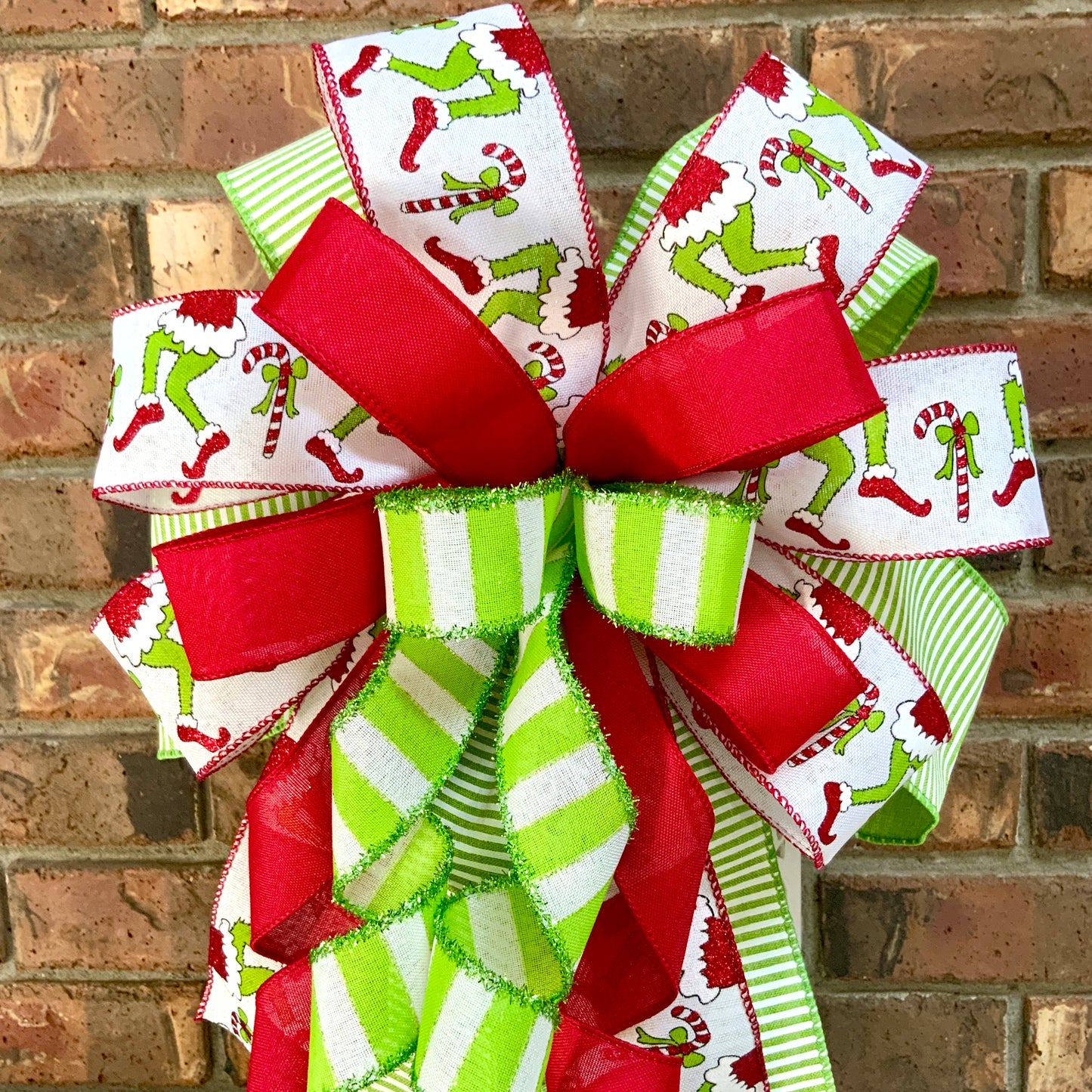 Christmas Bow for Lanterns, Grinch Bow, Christmas Mailbox Decor, Grinch Decor, Christmas Sconce Bow, Christmas Bow For Wreaths