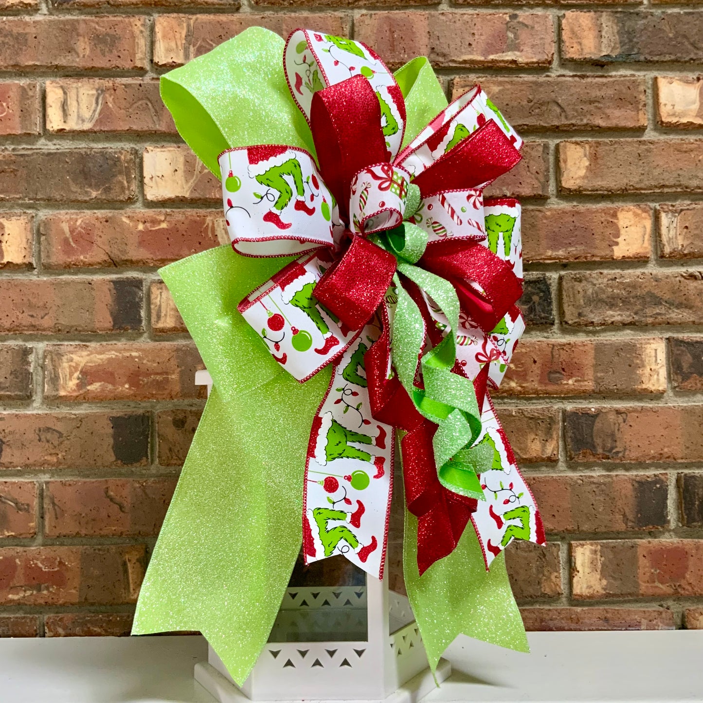 Christmas Bow for Lanterns, Grinch Bow, Christmas Mailbox Decor, Grinch Decor, Christmas Sconce Bow, Christmas Bow For Wreaths, 2025