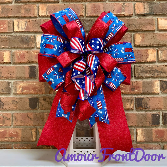 Patriotic Bow, American Bow, USA Bow, Fourth of July Sconce Bow, Independence Day Mailbox Bow, Patriotic Lantern Bow, Memorial Day Decor, Veterans Day Decor, 2024