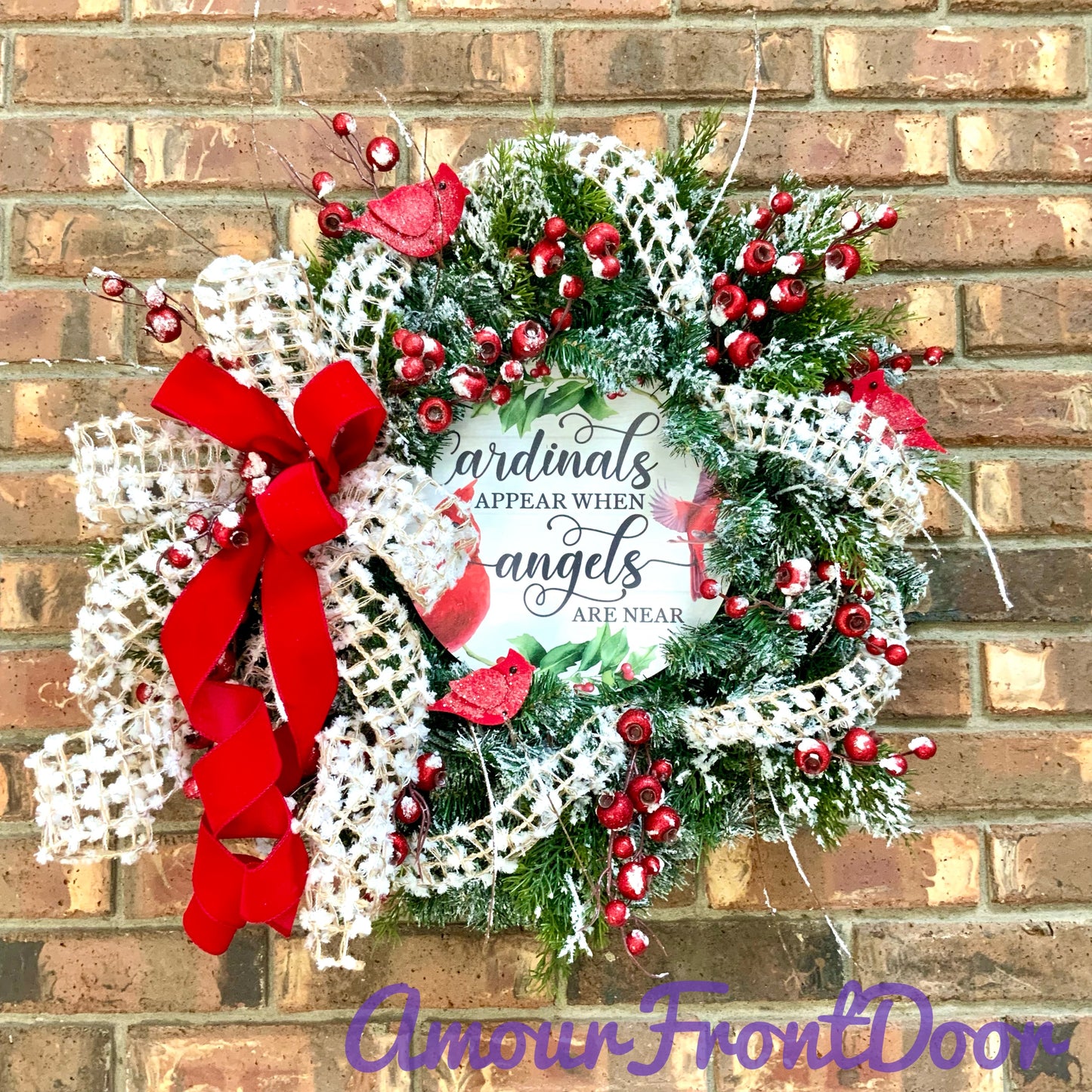 Red Cardinal Wreath, Red Cardinal Decor, Winter Wreath, Flocked Winter Wreath, Red Cardinal Door Hanger, Country Farmhouse Winter Wreath, Winter Evergreen Wreath, 2024