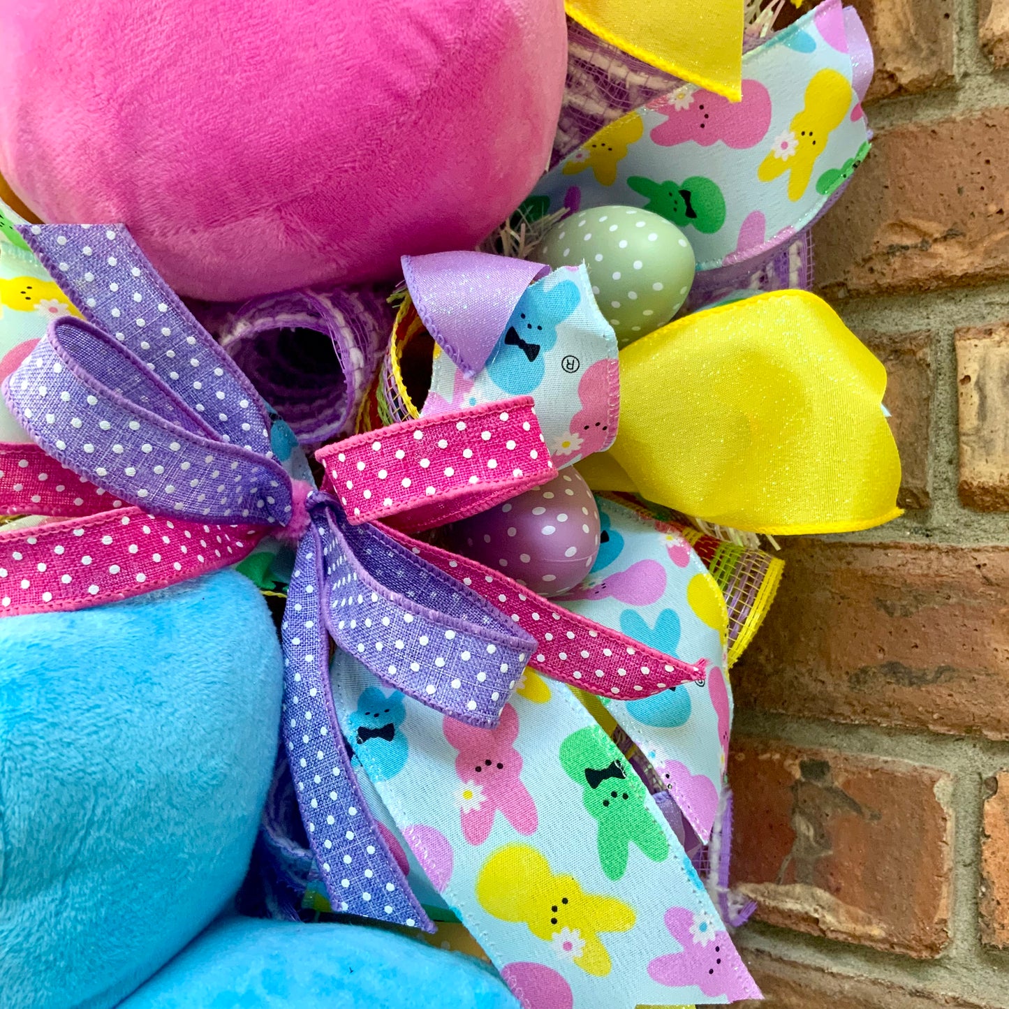 Easter Peeps Swag - Bunny Cookie Door Hanger | Pink Yellow Blue Plush Peeps Spring Decor 2026