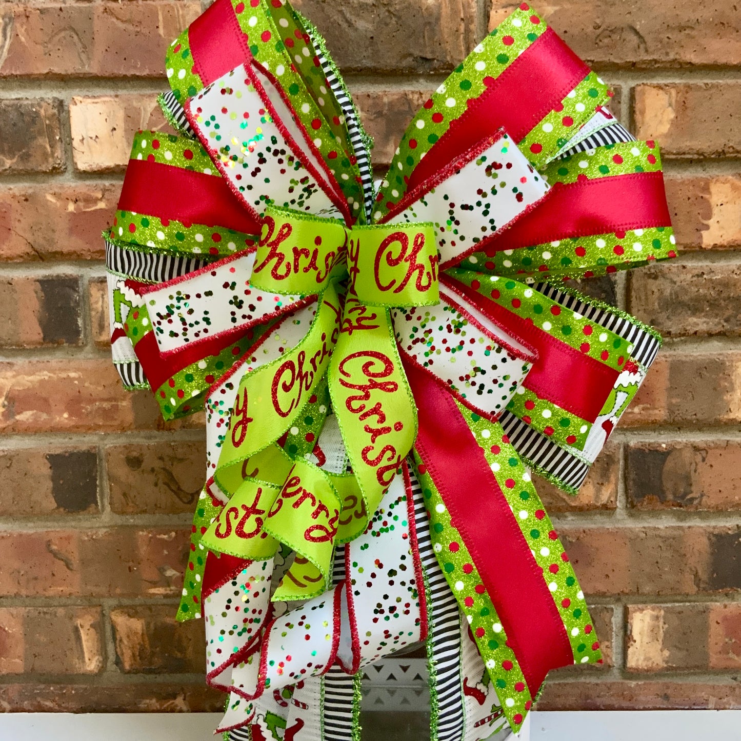 Christmas Bow for Lanterns, Grinch Bow, Christmas Mailbox Decor, Grinch Decor, Christmas Sconce Bow, Christmas Bow For Wreaths