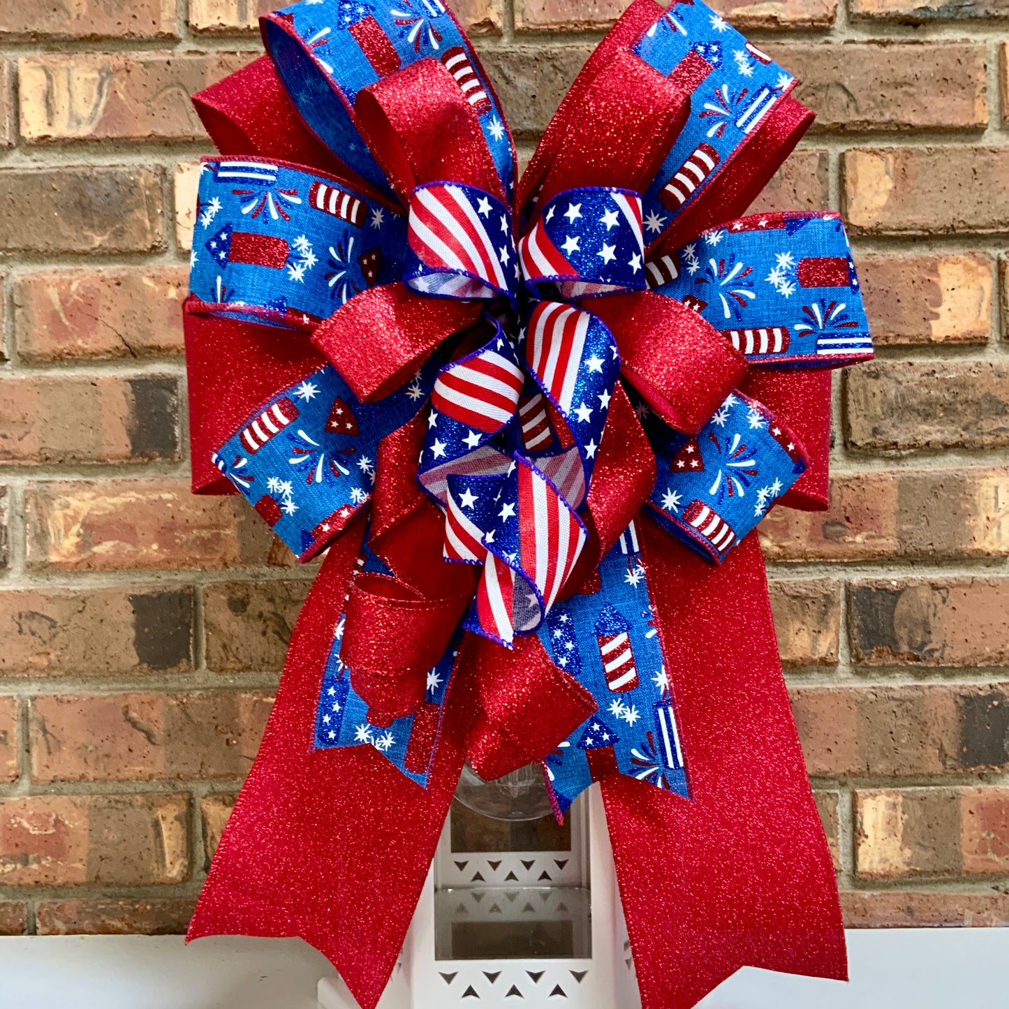 Patriotic Bow, American Bow, USA Bow, Fourth of July Sconce Bow, Independence Day Mailbox Bow, Patriotic Lantern Bow, Memorial Day Decor, Veterans Day Decor, 2024