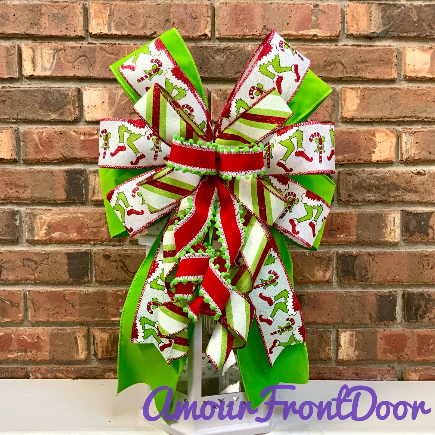 Christmas Bow for Lanterns, Grinch Bow, Christmas Mailbox Decor, Grinch Decor, Christmas Sconce Bow, Christmas Bow For Wreaths