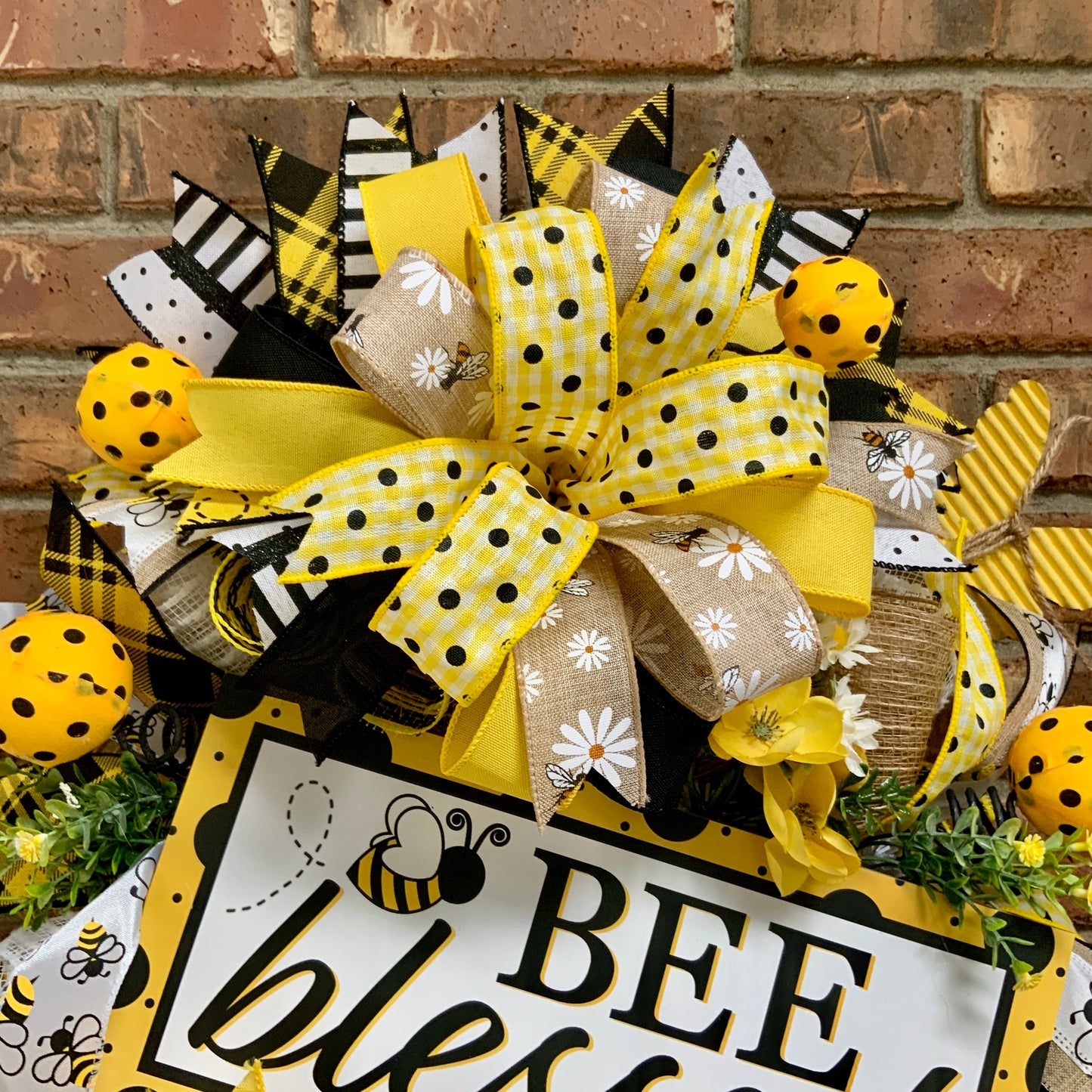 Bee Wreath, Bee Blessed Swag, Large Bee Door Hanger, Bee Hive Decor, Custom Order