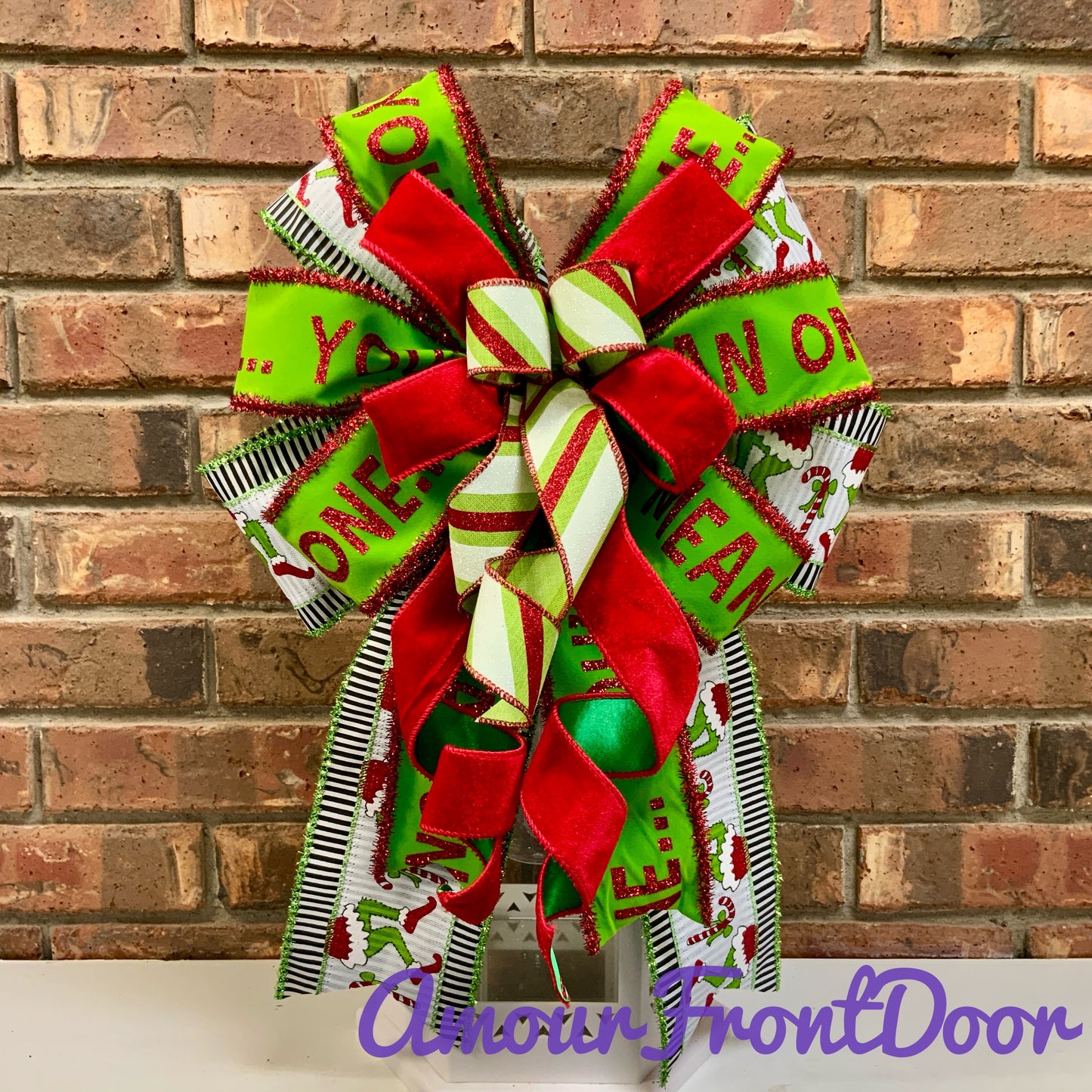 Christmas Bow for Lanterns, Grinch Bow, Christmas Mailbox Decor, Grinch Decor, Christmas Sconce Bow, Christmas Bow For Wreaths