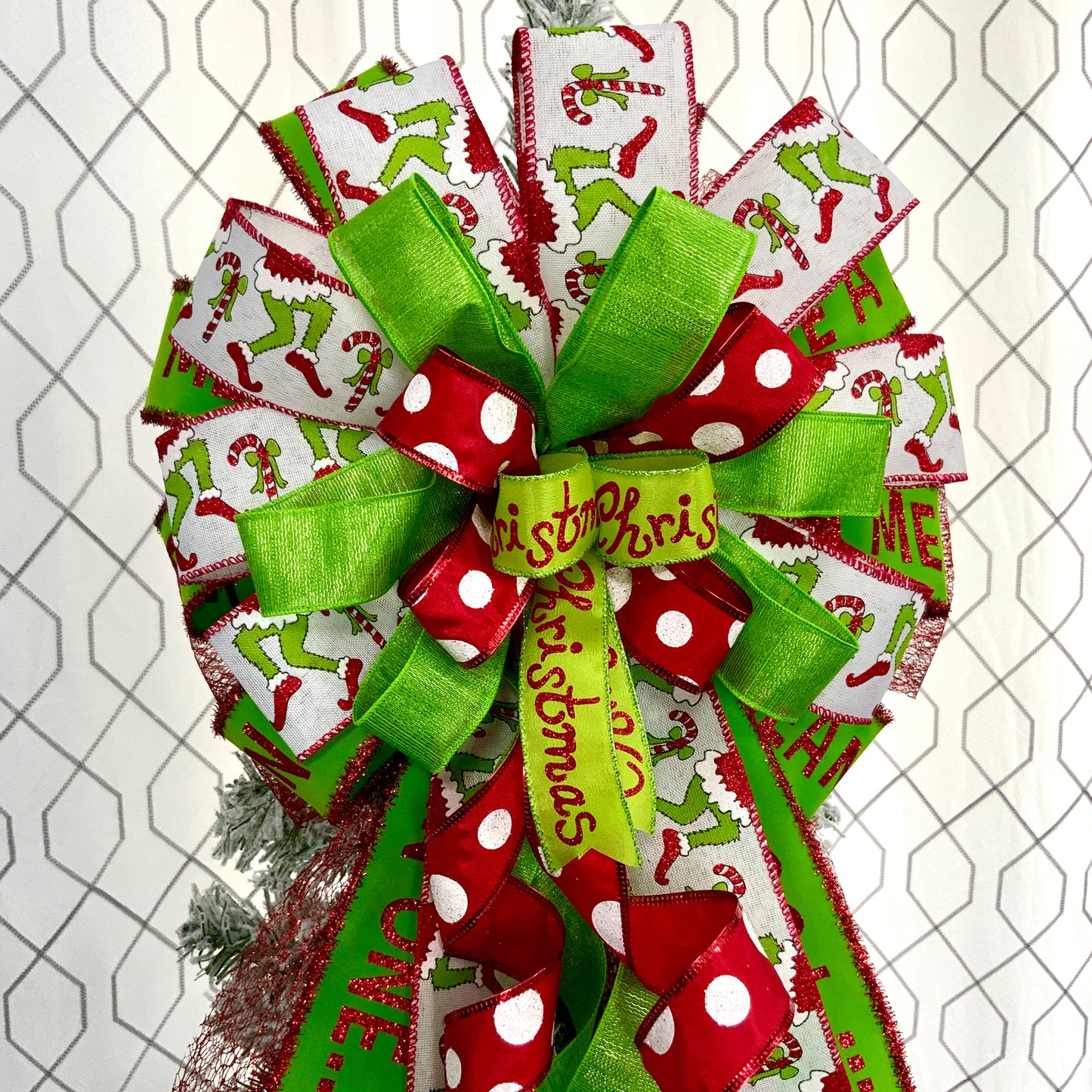 Christmas Tree Topper Bow, Grinch Tree Topper Bow, Christmas Mailbox Decor, Grinch Decor, Christmas Grinch Bow, Christmas Large Bow For Wreaths