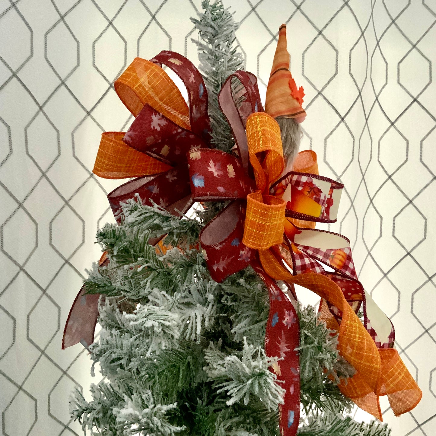 Fall Gnome Bow, Small Fall Tree Topper Bow, Custom Order