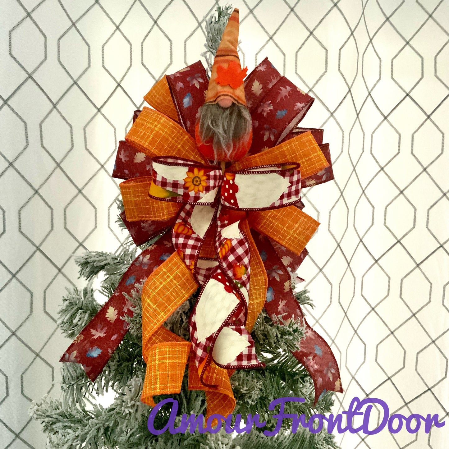 Fall Gnome Bow, Small Fall Tree Topper Bow, Custom Order