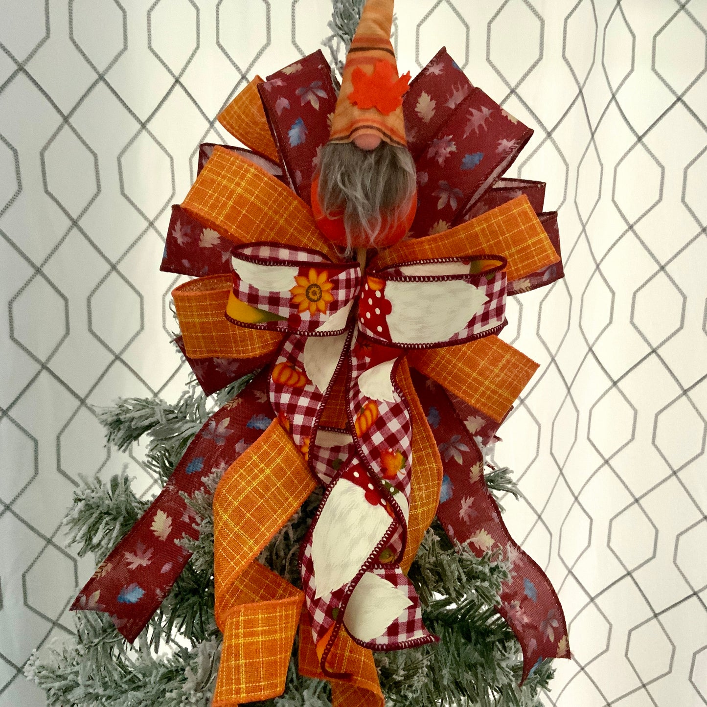 Fall Gnome Bow, Small Fall Tree Topper Bow, Custom Order