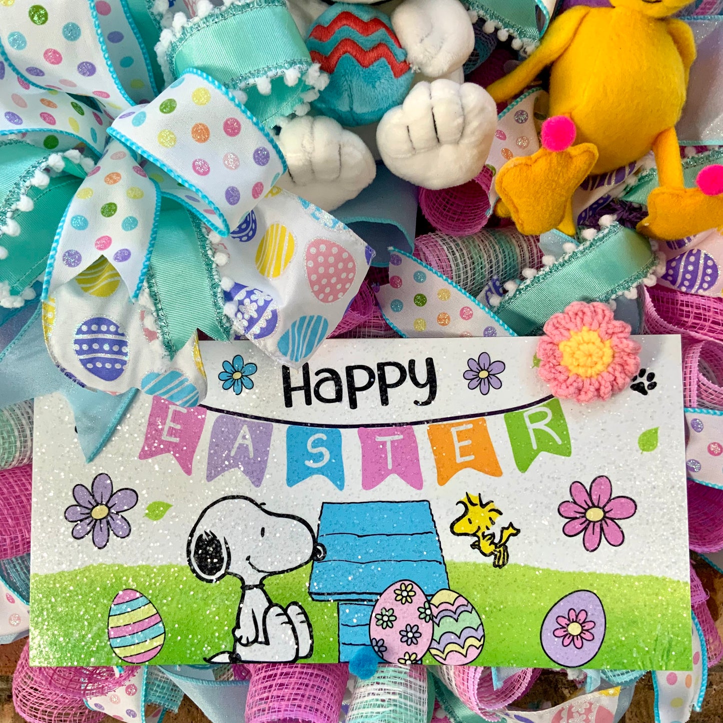 Snoopy Easter Wreath, Easter Door Hanger, Snoopy Easter Decor, Snoopy Wreath, Snoopy and Woodstock Wreath, Custom Order
