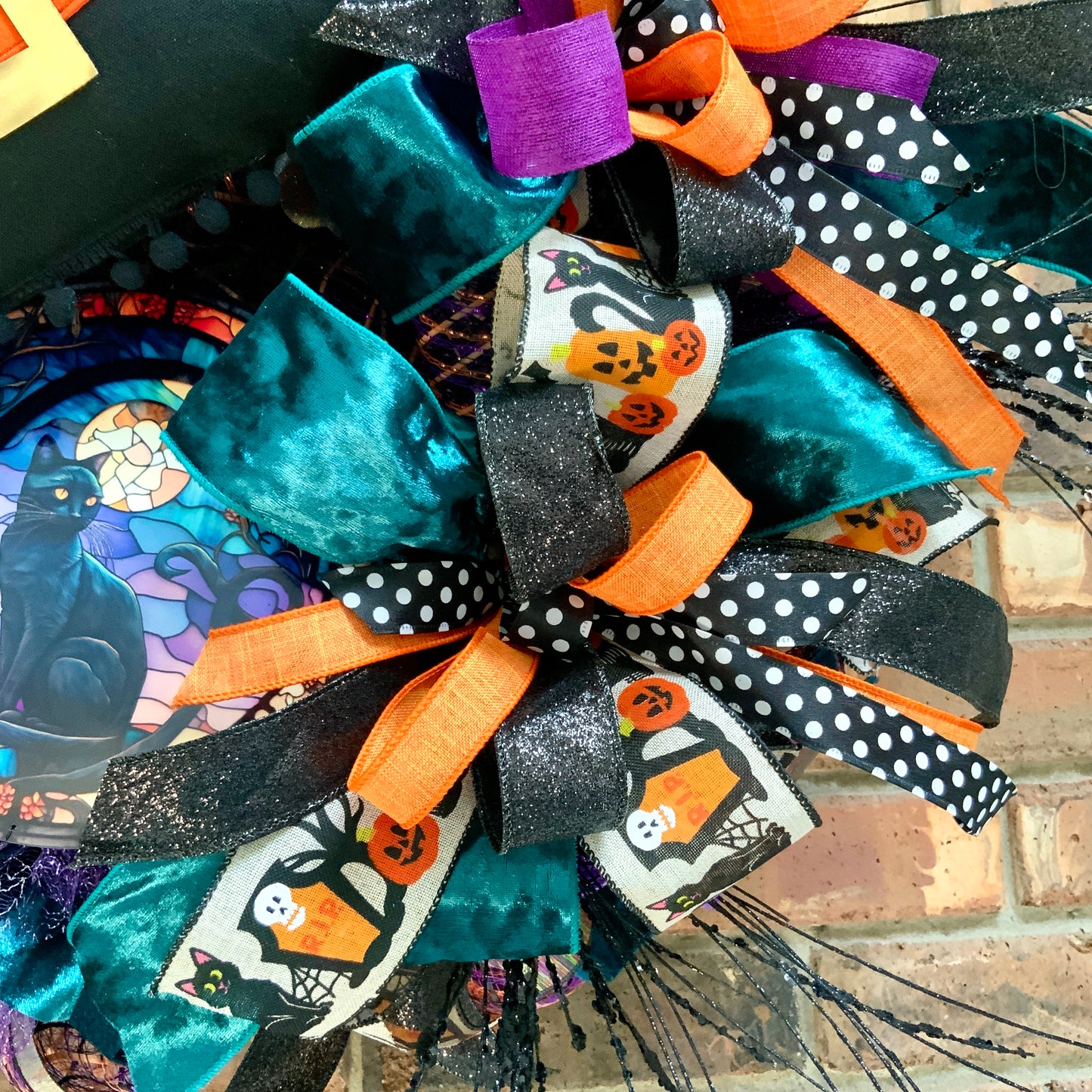 Witch Cat Wreath, Halloween Cat Door Hanger, Halloween Cat Wreath, Witch Cat Decor, Cat Wreath For Halloween