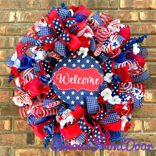 Patriotic Wreath For Front Door, Fourth Of July Wreath, American Wreath, Patriotic Decor, Memorial Day Wreath