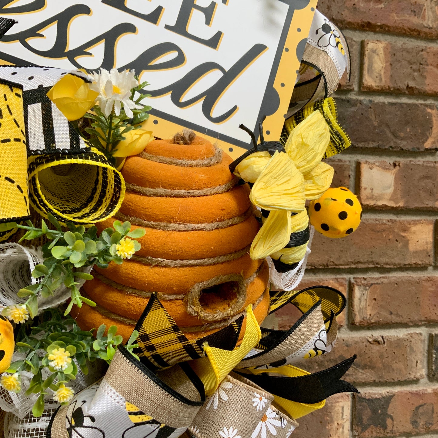 Bee Wreath, Bee Blessed Swag, Large Bee Door Hanger, Bee Hive Decor, Custom Order