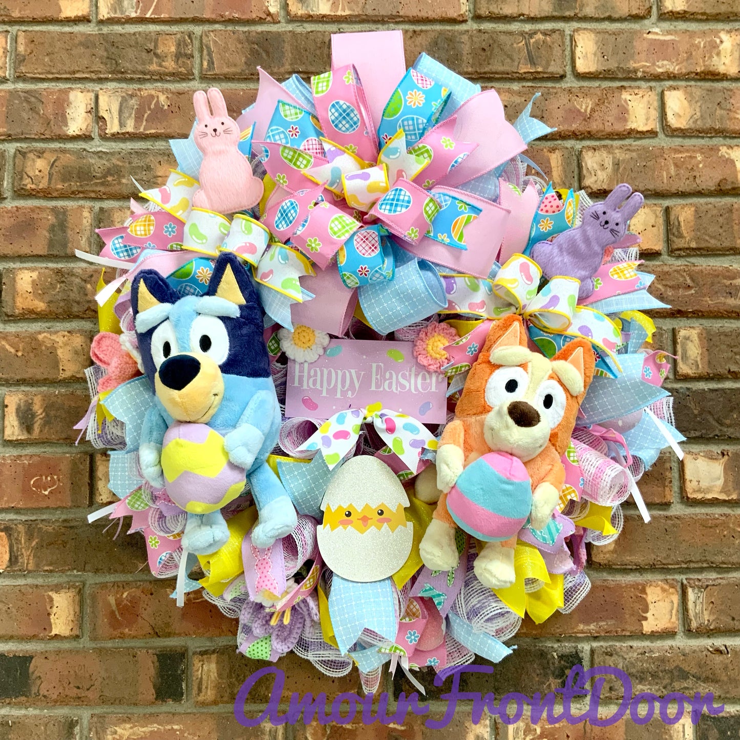 Bluey Easter Wreath, Bluey and Bingo Easter Decor, Bluey and Bingo Door Hanger, Bluey Easter Decor, Bluey Wreath for Front Door, Bluey and Bingo Easter Decor, 2024