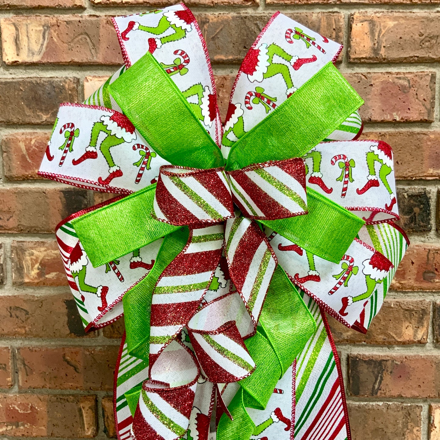 Christmas Bow for Lanterns, Grinch Bow, Christmas Mailbox Decor, Grinch Decor, Christmas Sconce Bow, Christmas Bow For Wreaths