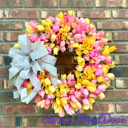 Tulip Wreath, Spring Tulip Wreath, Easter Tulip Wreath, Tulip Grapevine Wreath For Front Door, Easter Tulip Door Hanger, Spring Tulip Door Hanger
