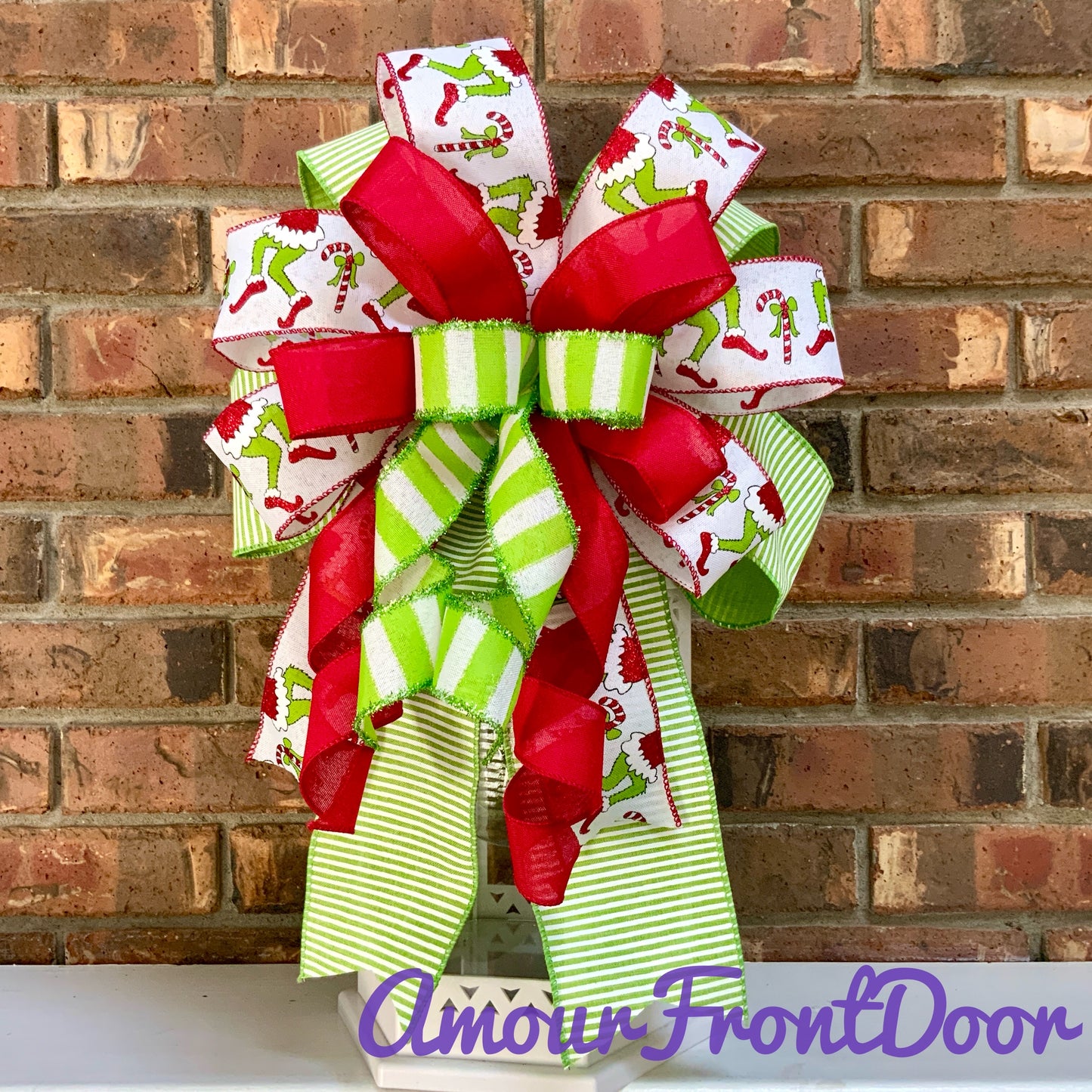 Christmas Bow for Lanterns, Grinch Bow, Christmas Mailbox Decor, Grinch Decor, Christmas Sconce Bow, Christmas Bow For Wreaths