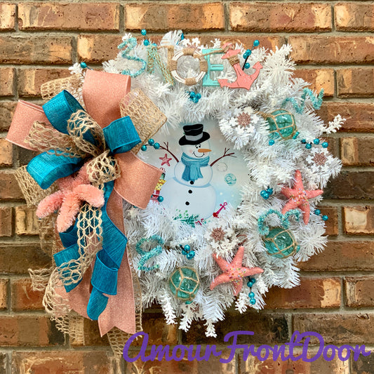 Winter Beach Wreath, Coastal Winter Wreath, Noel Winter Wreath, Noel Christmas Wreath, White Christmas Door Hanger For Front Door