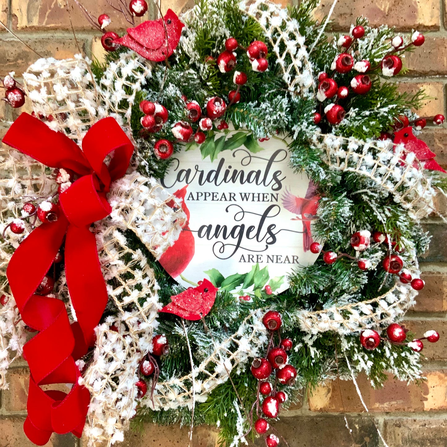 Red Cardinal Wreath, Red Cardinal Decor, Winter Wreath, Flocked Winter Wreath, Red Cardinal Door Hanger, Country Farmhouse Winter Wreath, Winter Evergreen Wreath, 2024