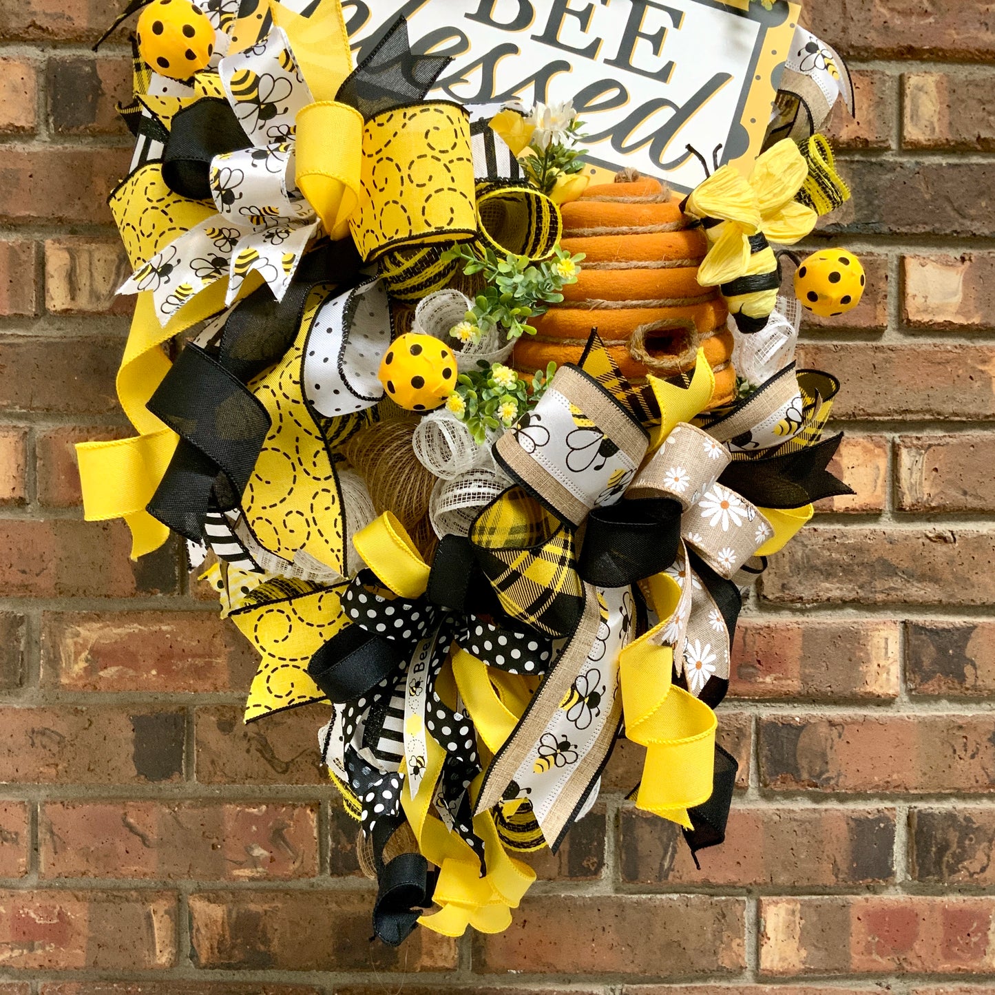 Bee Wreath, Bee Blessed Swag, Large Bee Door Hanger, Bee Hive Decor, Custom Order