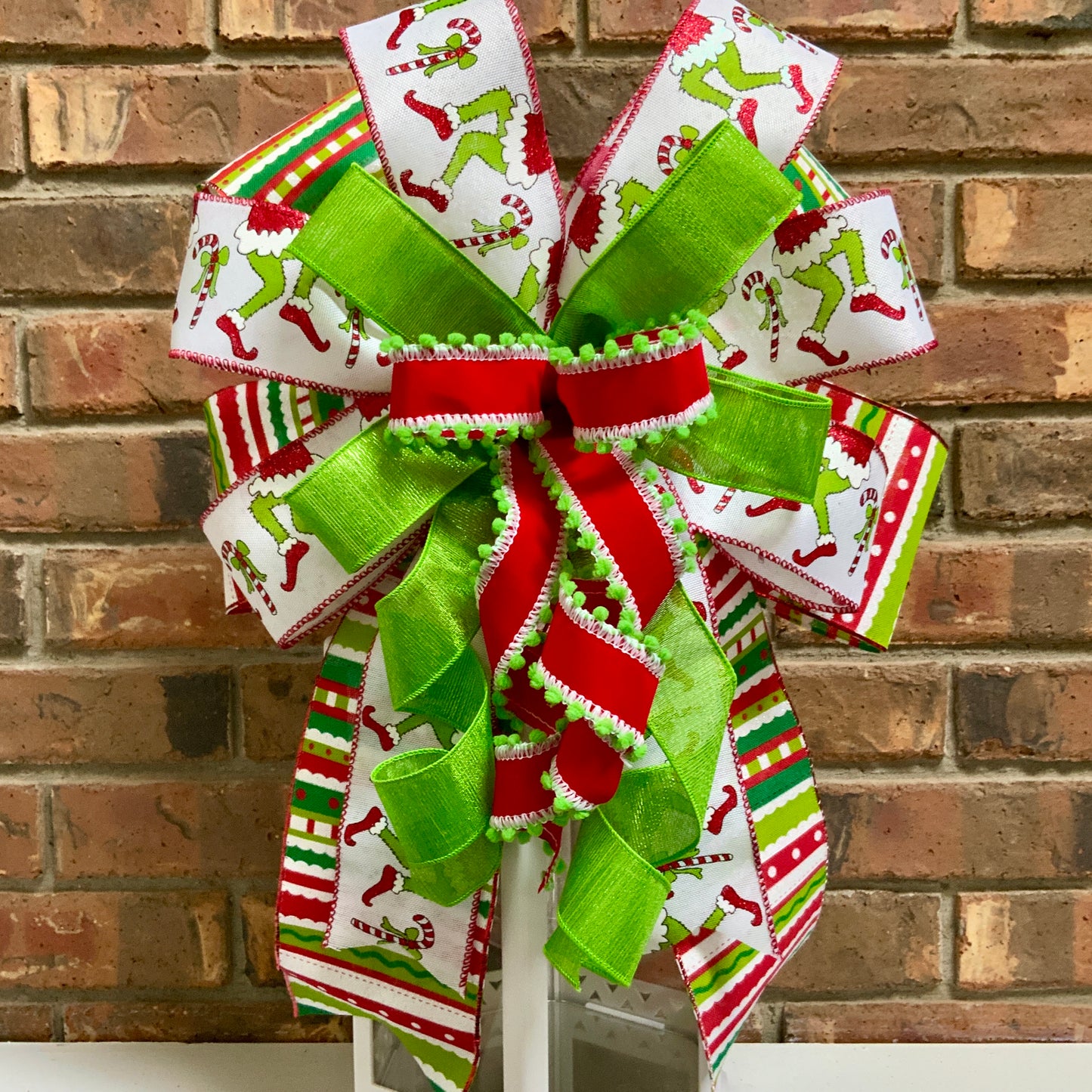 Christmas Bow for Lanterns, Grinch Bow, Christmas Mailbox Decor, Grinch Decor, Christmas Sconce Bow, Christmas Bow For Wreaths