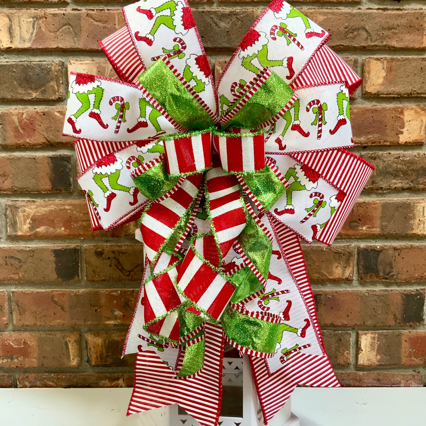 Christmas Bow for Lanterns, Grinch Bow, Christmas Mailbox Decor, Grinch Decor, Christmas Sconce Bow, Christmas Bow For Wreaths