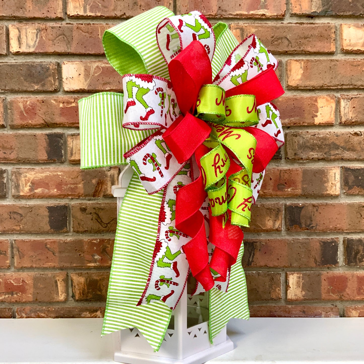 Christmas Bow for Lanterns, Grinch Bow, Christmas Mailbox Decor, Grinch Decor, Christmas Sconce Bow, Christmas Bow For Wreaths