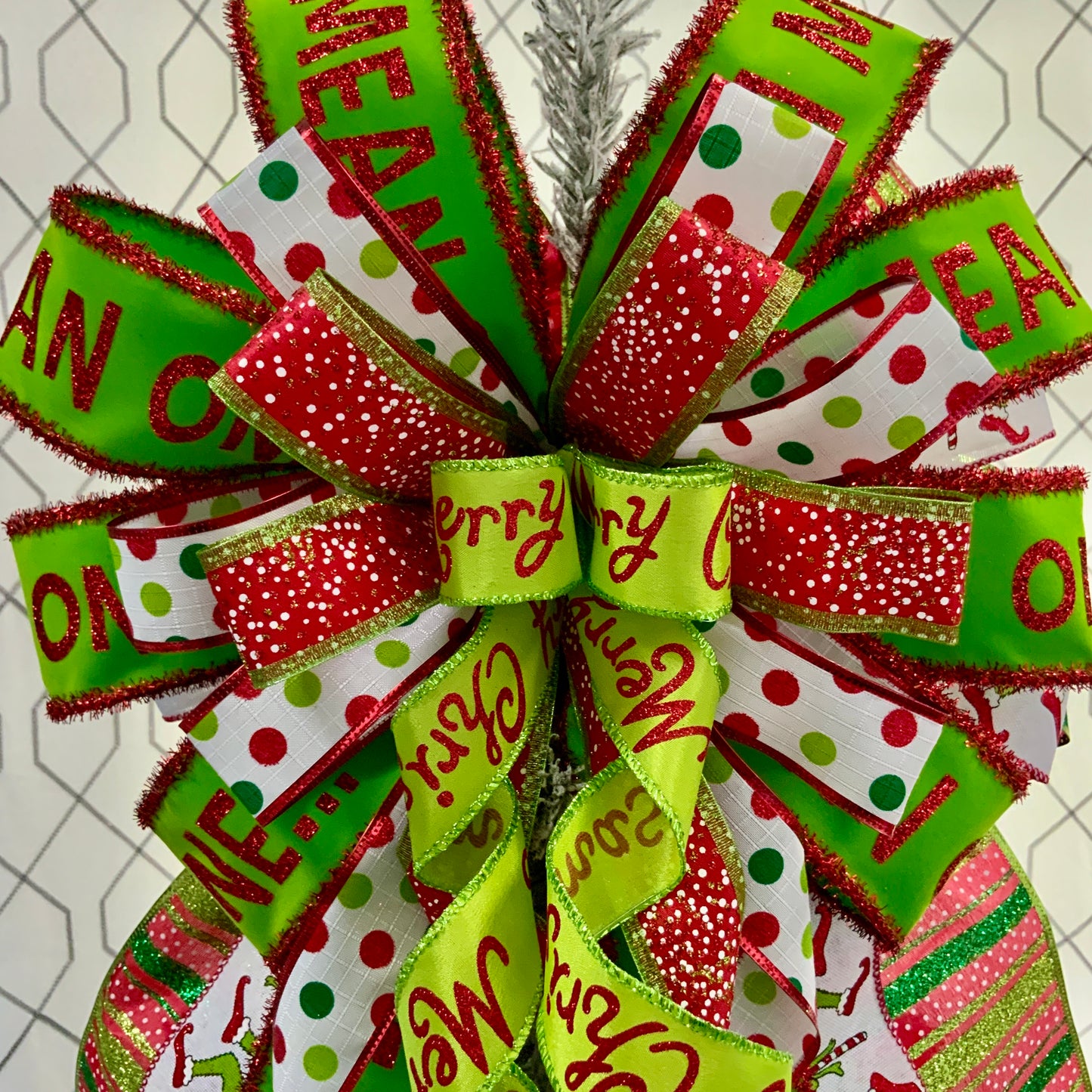Christmas Tree Topper Bow, Grinch Tree Topper Bow, Christmas Mailbox Decor, Grinch Decor, Christmas Grinch Bow, Christmas Large Bow For Wreaths