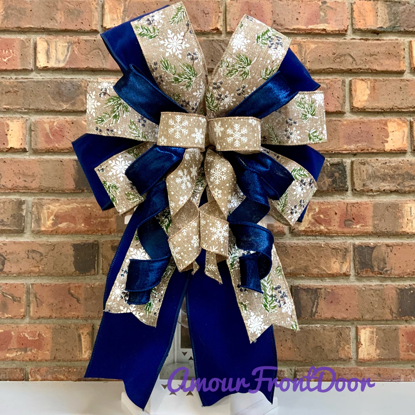 Blue and White Lantern Bow, Blue Winter Christmas Decor, Winter Holiday Bow, Snowflake Bow, Winter Lantern Bow, Winter Mailbox Bow, Winter Not Christmas Decor, 2024
