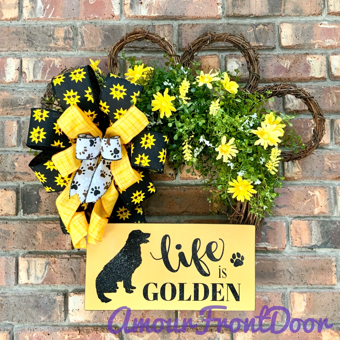 Golden Retriever Wreath, Dog Wreath, Life Is Golden Wreath, Dog Grapevine Wreath, Dog Decor, Golden Retriever Door Hanger, Dog Paw Print Wreath, 2025