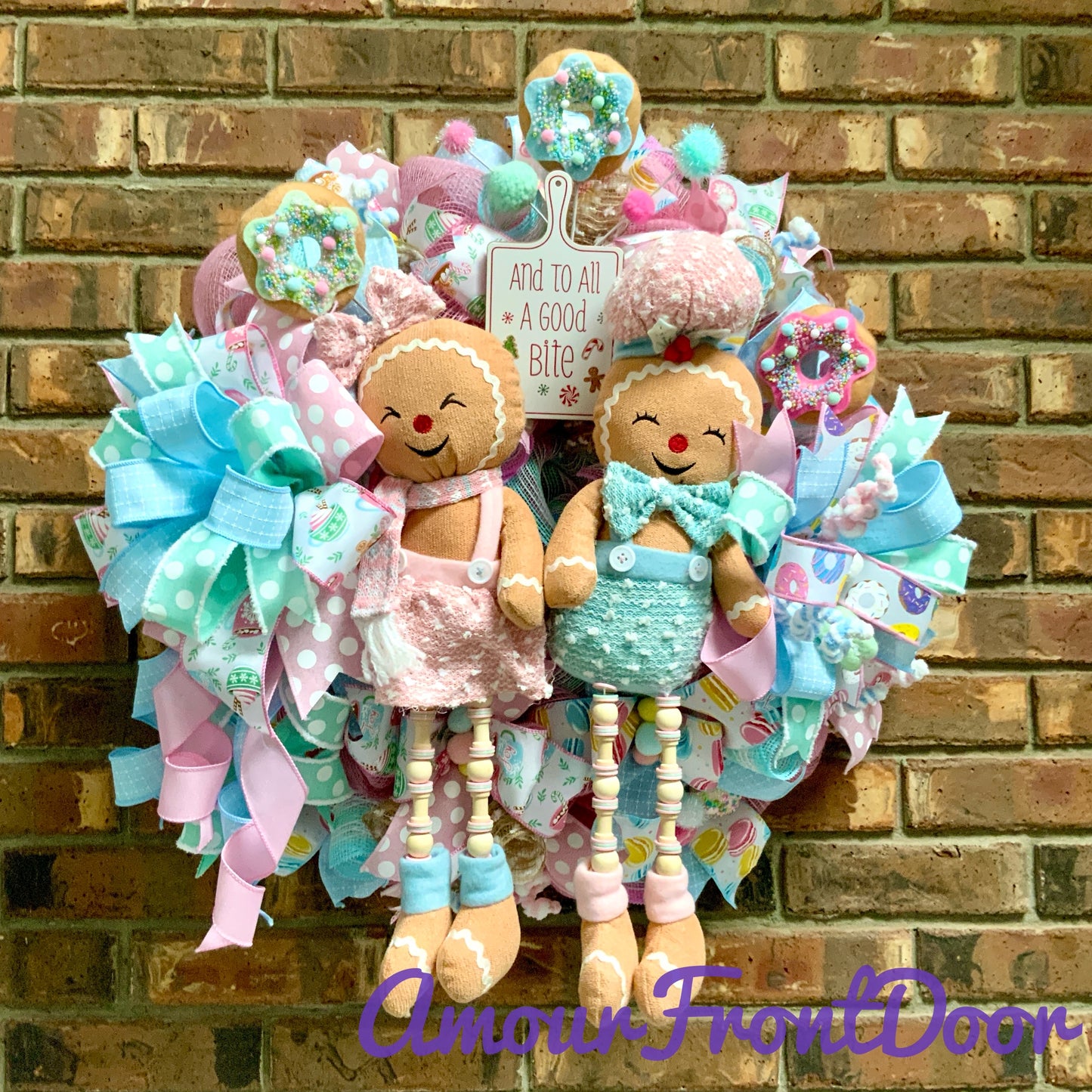 Gingerbread Wreath, Gingerbread Christmas Wreath, Gingerbread Man Wreath, Gingerbread Woman Christmas Decor, Pastel Christmas Wreath For Front Door