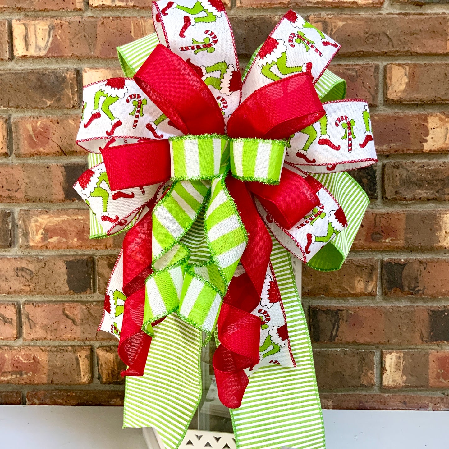 Christmas Bow for Lanterns, Grinch Bow, Christmas Mailbox Decor, Grinch Decor, Christmas Sconce Bow, Christmas Bow For Wreaths