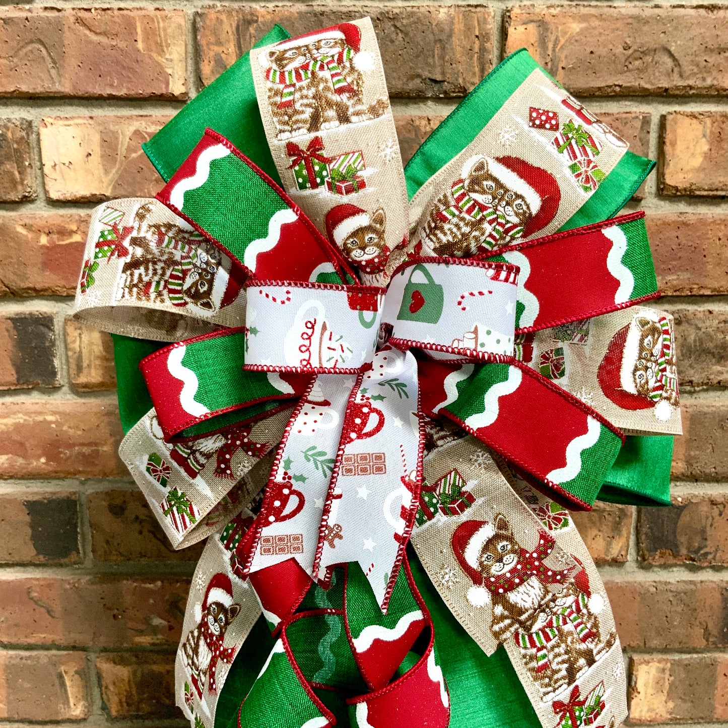 Cat Christmas Bow, Cat Christmas Decor, Christmas Bow, Christmas Lantern Decor, Christmas Mailbox Bow, Cat Bow, Cat Decor