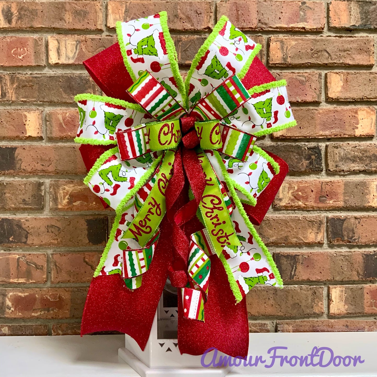 Christmas Bow for Lanterns, Grinch Bow, Christmas Mailbox Decor, Grinch Decor, Christmas Sconce Bow, Christmas Bow For Wreaths, 2025