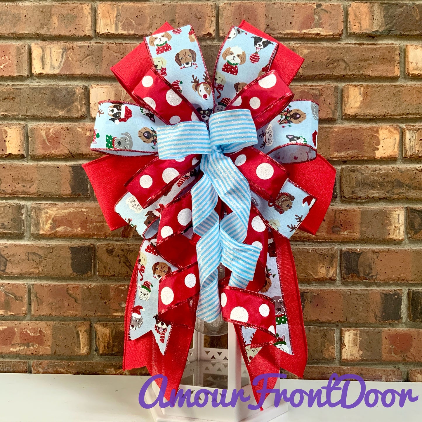 Dog Christmas Bow, Dog Christmas Decor, Christmas Bow, Holiday Lantern Bow, Christmas Mailbox Bow, Dog Decor
