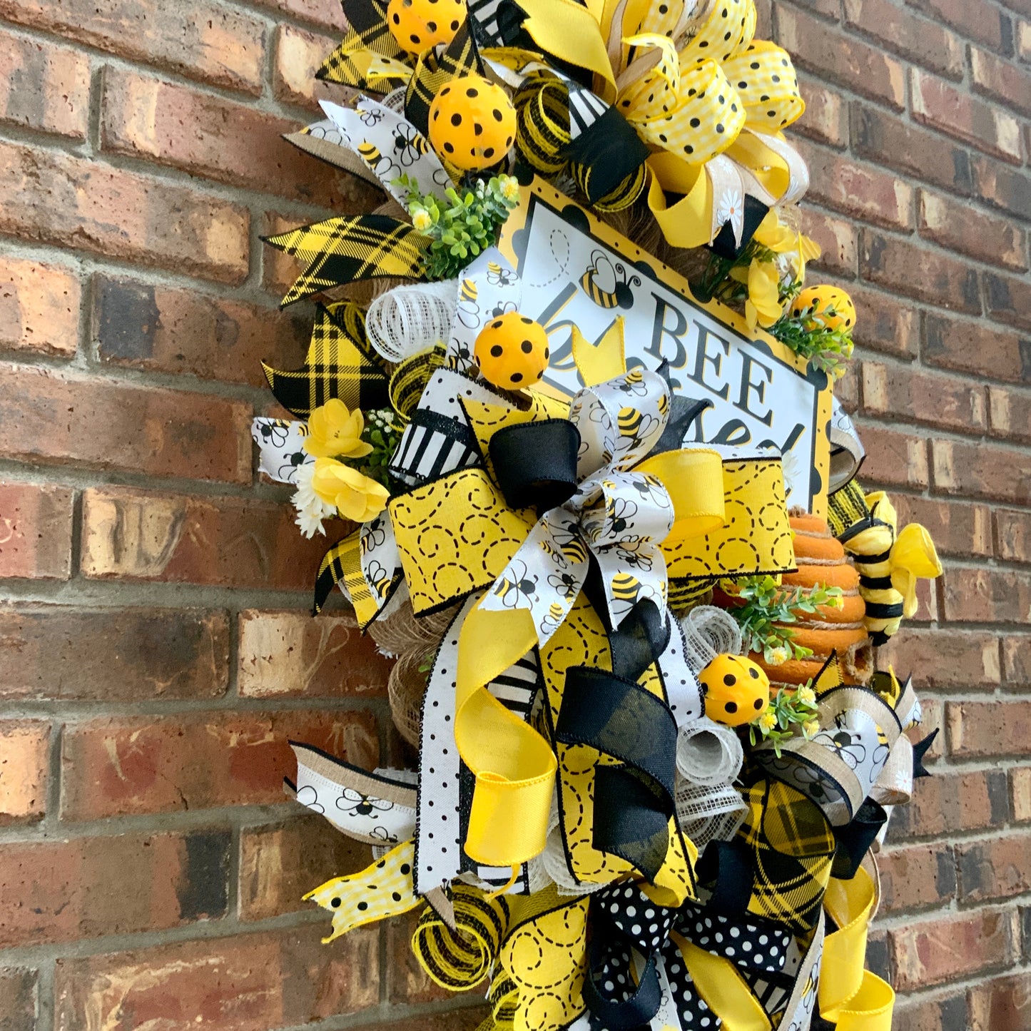 Bee Wreath, Bee Blessed Swag, Large Bee Door Hanger, Bee Hive Decor, Custom Order