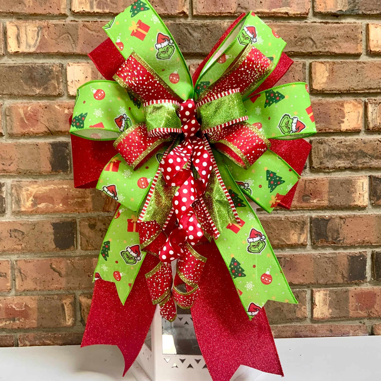 Christmas Bow for Lanterns, Grinch Bow, Christmas Mailbox Decor, Grinch Decor, Christmas Sconce Bow, Christmas Bow For Wreaths, 2025
