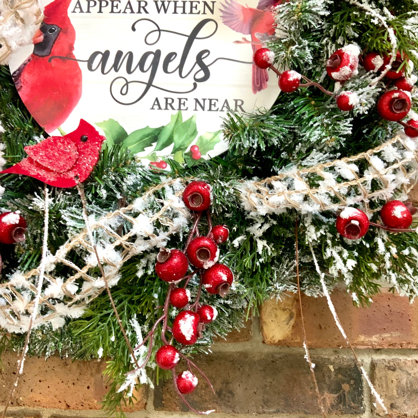 Red Cardinal Wreath, Red Cardinal Decor, Winter Wreath, Flocked Winter Wreath, Red Cardinal Door Hanger, Country Farmhouse Winter Wreath, Winter Evergreen Wreath, 2024