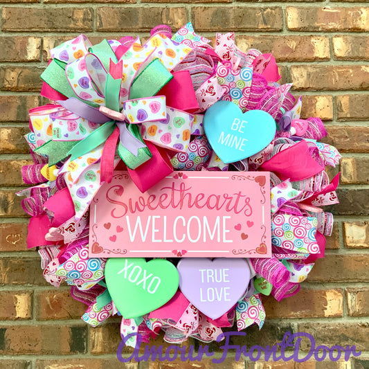 Valentines Day Wreath, Valentines Day Door Hanger, Sweetheart Wreath. Conversation Hearts Decor, Valentine Day Heart Wreath, Heart Wreath, 2025